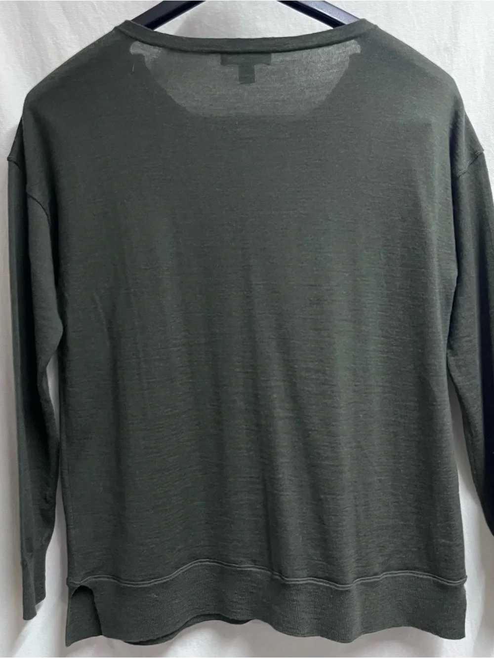 J.Crew Womens Green 100% Merino Wool Zipper Shoulder Crewneck Sweater Size S